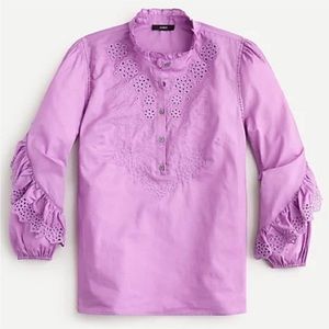 NWT J. Crew Purple Ruffle Sleeve Eyelet Blouse 2X